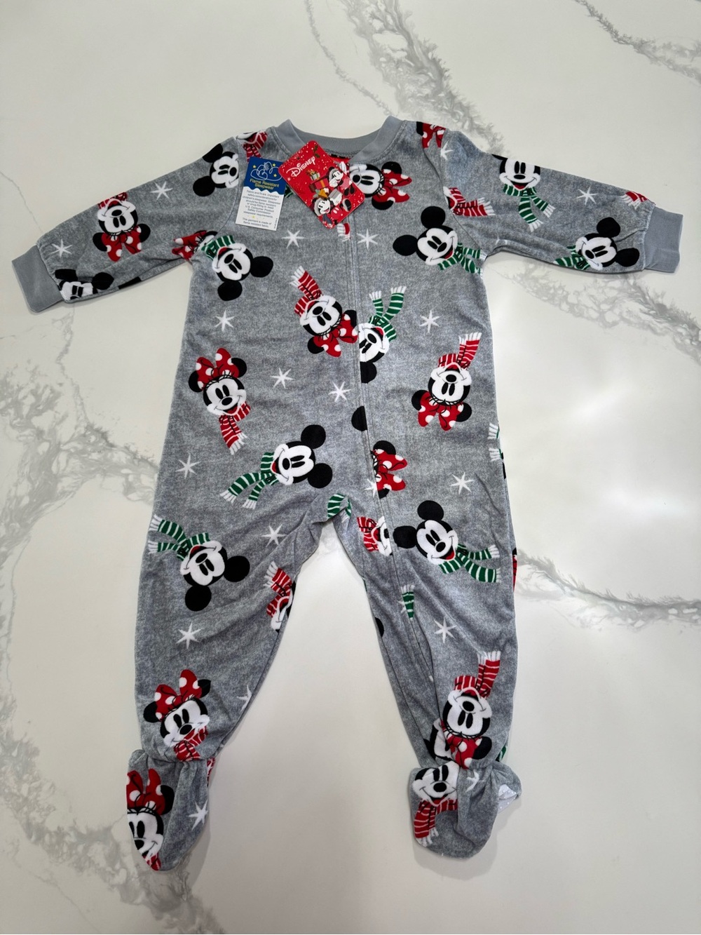 Disney Minnie & Mickey Mouse Winter or Holiday Baby Footed Pajamas 18M
